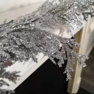 1.8m Silver Glitter Cedar Leaf Garland Christmas Decoration