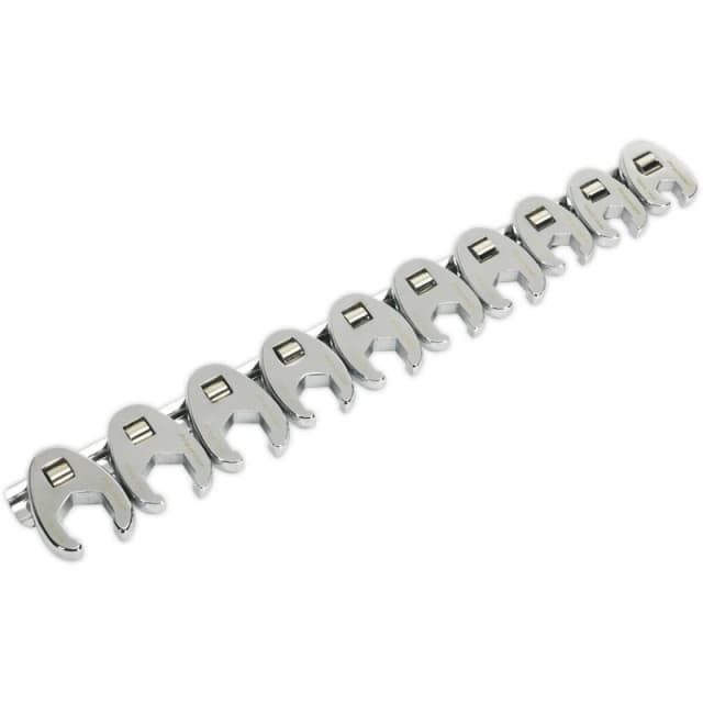 Loops 10 PACK Crows Foot Spanner Set - 3/8" Square Drive Metric Ratchet Handle Adapter Multi