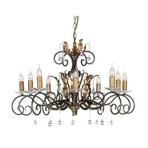 10 Light Chandelier Bronze, Gold Floral Leaves Design, E14