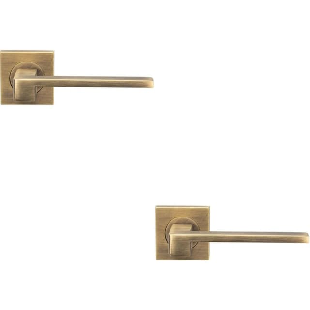 Loops 2x PAIR Flat Squared Bar Handle on Square Rose Concealed Fix Antique Brass Metallics