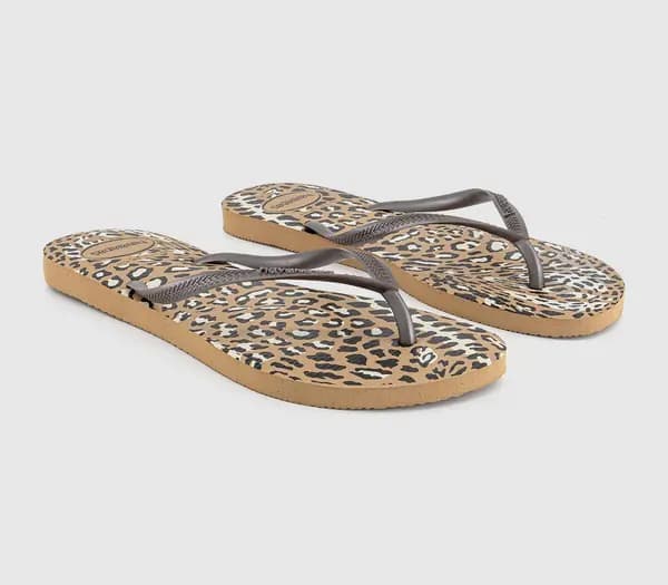 Havaianas Womens Slim Animal Flip Flops Rose Gold Leopard, 5