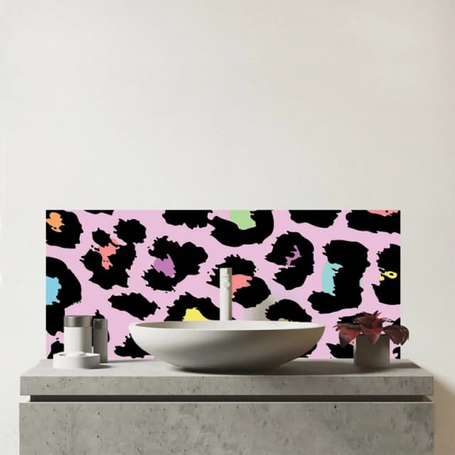 Warren Reed - Designer Pink Leopard Print Glass Bathroom Splashback Pink Unisex