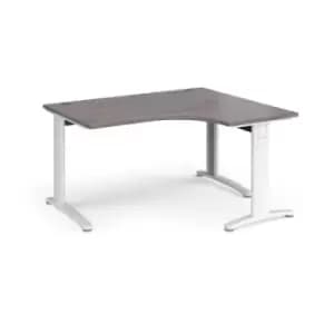 TR10 deluxe right hand ergonomic desk 1400mm - white frame and grey oak top