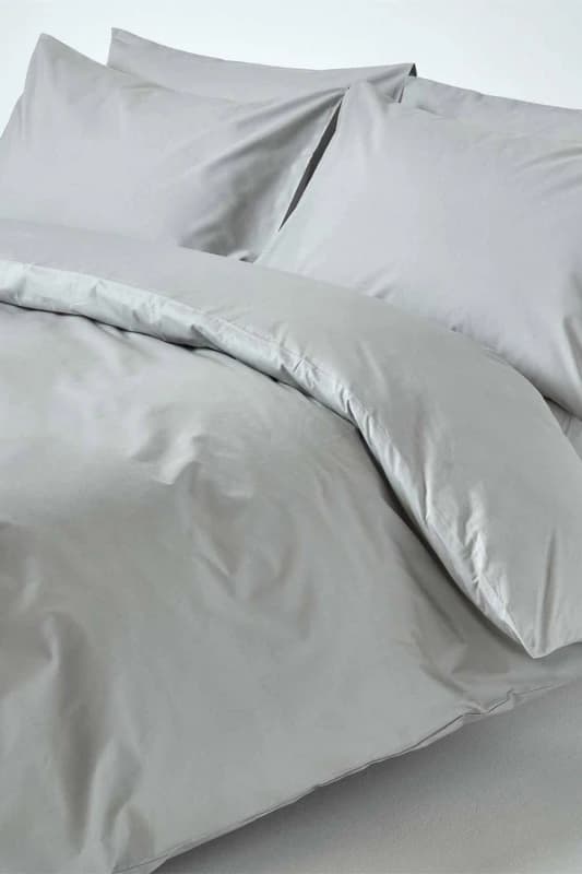 Homescapes Silver Grey Egyptian Cotton Duvet Cover With Pillowcases 200 Tc, Double