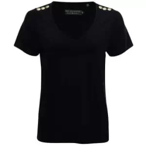 Holland Cooper Womens Relax Fit Vee Neck Tee Black Medium