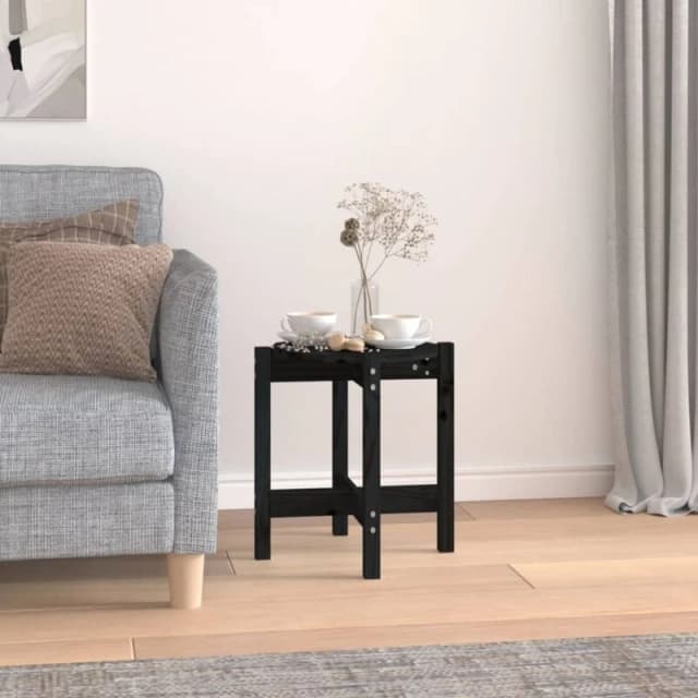 Vidaxl Coffee Table Black Ø 42.5X45cm Solid Wood Pine, Black 822316