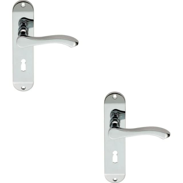 Loops 2x PAIR Scroll Lever Door Handle on Lock Backplate 180 x 40mm Polished Chrome Multi