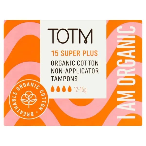 Totm Organic Cotton Non-Applicator Tampons Super Plus, 15 per Pack