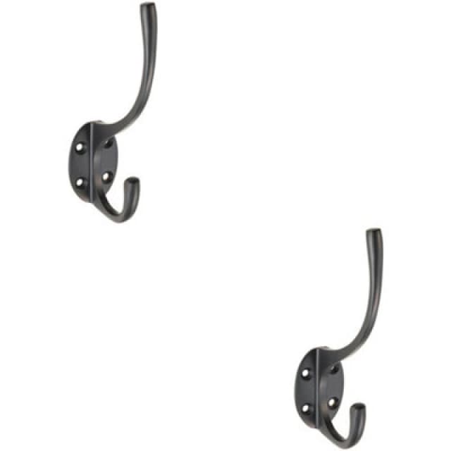 Loops 2x Victorian Hat & Coat Hook on Oval Backplate 64mm Projection Matt Black Black