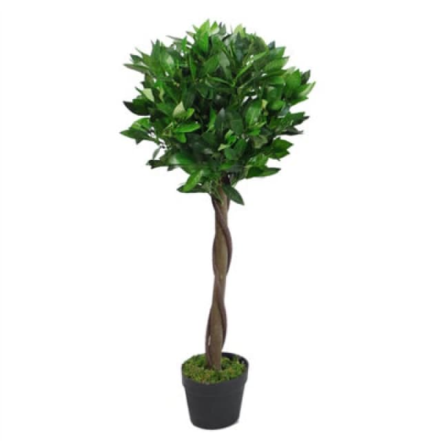 Leaf Design 90cm (3ft) Twist Natural Trunk Artificial Topiary Bay Laurel Ball Tree