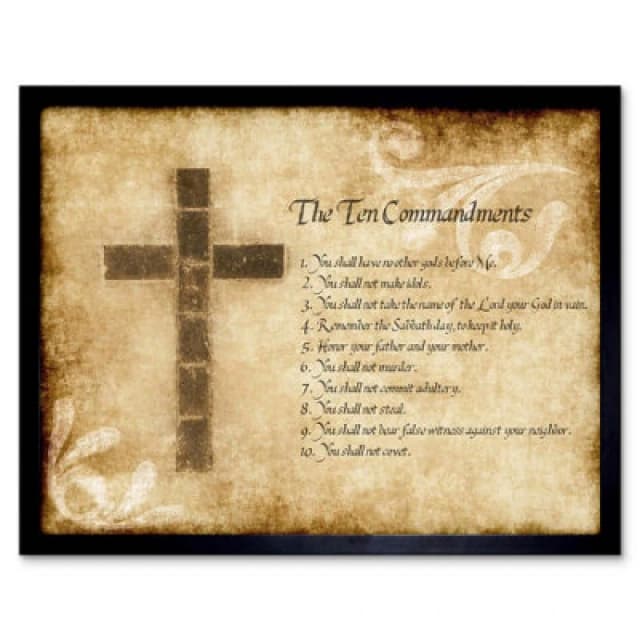 Artery8 Ten 10 Commandments Cross Christian Religious Quote Framed Wall Art Print