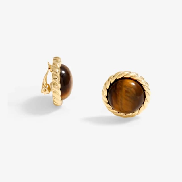 Jon Richard Gold Plated Tigers Eye Clip Earrings Gold
