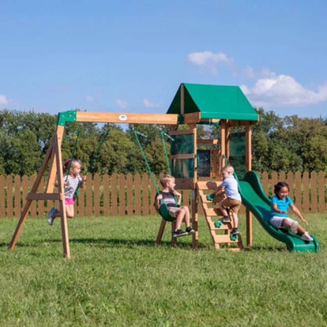 Backyard Discovery Buckley Hill Cedar Wooden Climbing Frame With 2 X Swings And 1 X Slide