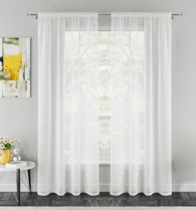 Tyrone Textiles Destiny Gold Metallic Dimond Print On Sheer Fabric - Pair 140 X 122Cm (55X48")