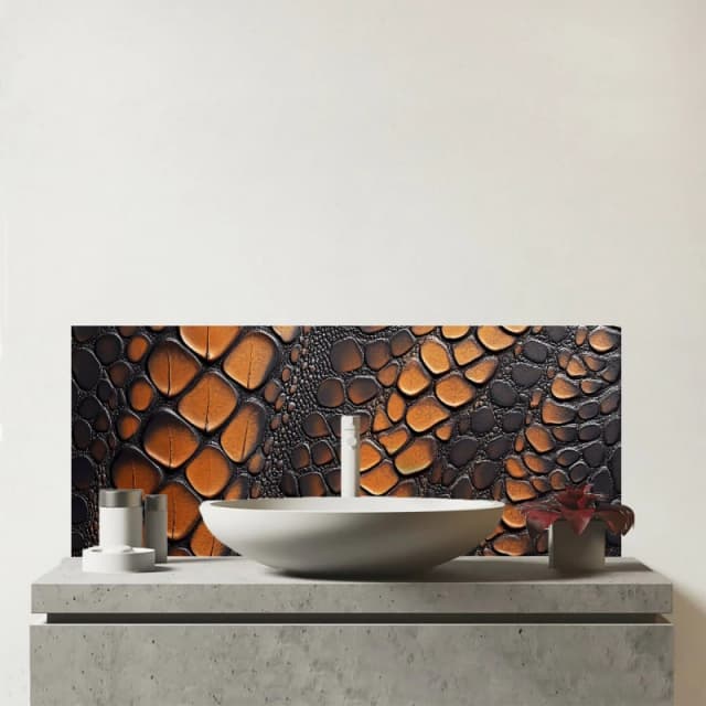 Warren Reed - Designer Snakeskin Print Glass Bathroom Splashback in Brown Brown Unisex