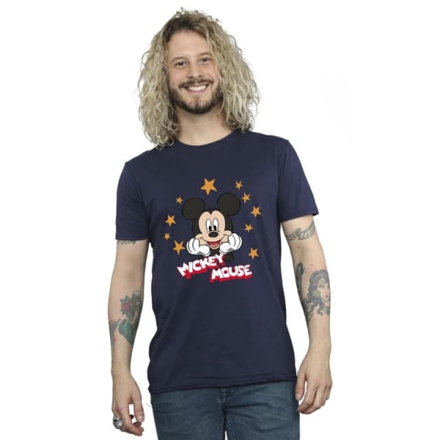 Disney Men Mickey Mouse Stars T-Shirt in Navy Size: Small Navy S Male 5063153652774