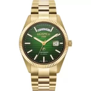 Mens Roamer Plated Stainless Steel Primeline Day Date Primeline Daydate II Green Pattern Dial Gold IP