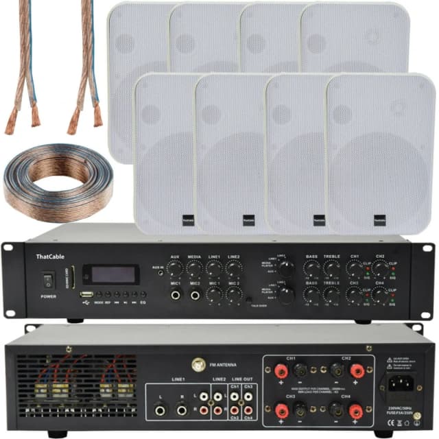 Loops 800W Bluetooth Sound System 8x 200W White Wall Speaker 4 Zone Matrix Amplifier White unisex