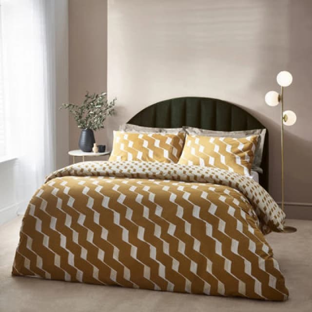 HOEM Hoem Zabine Abstract Geometric Cotton Rich Reversible Duvet Cover Set, Super King, Yellow