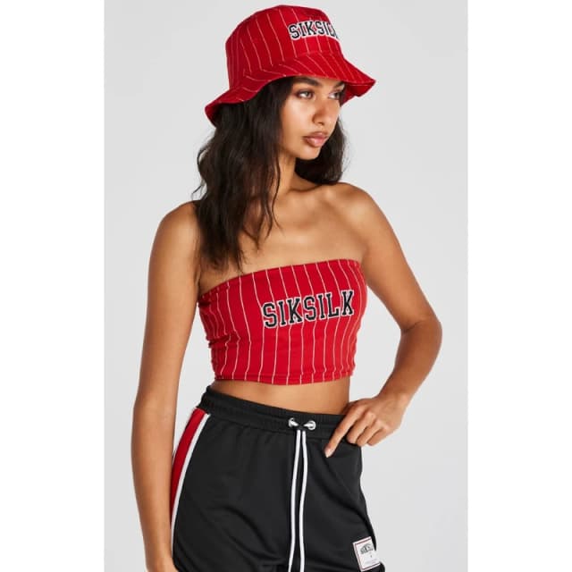 SikSilk Pinstripe Bandeau Top - Red Red 10