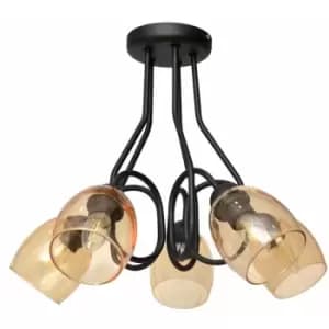 Helam Marietta Multi Arm Semi Flush Ceiling Light Black, Amber 50cm