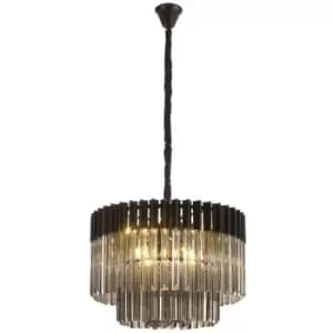 Luminosa Lighting - Luminosa Poland Ceiling Pendant Round 8 Light E14, Matt Black, Smoke Sculpted Glass Item Weight: 17.3kg