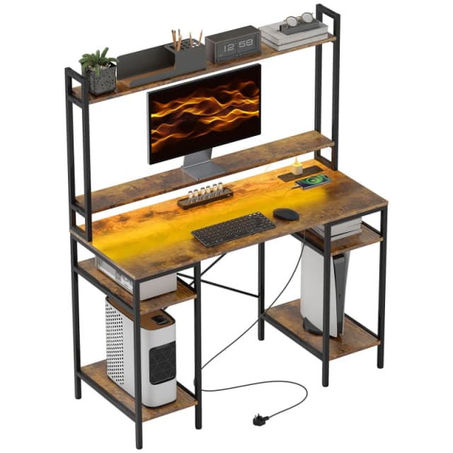 HOMCOM Homcom - Computer Desk Home Office Desk with Monitor Stand, Rustic Brown 5063603751644