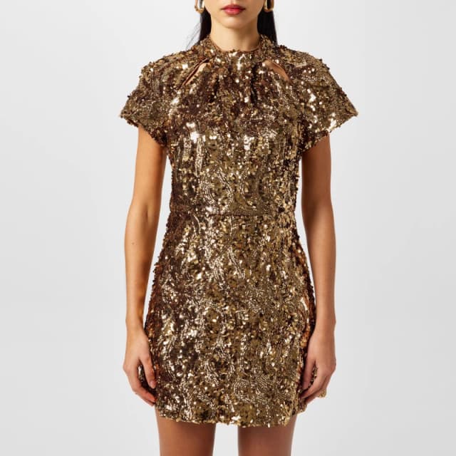 French Connection FC Sequin Drs Ld44 Mini Dresses 8 (XS) Gold 65617210310