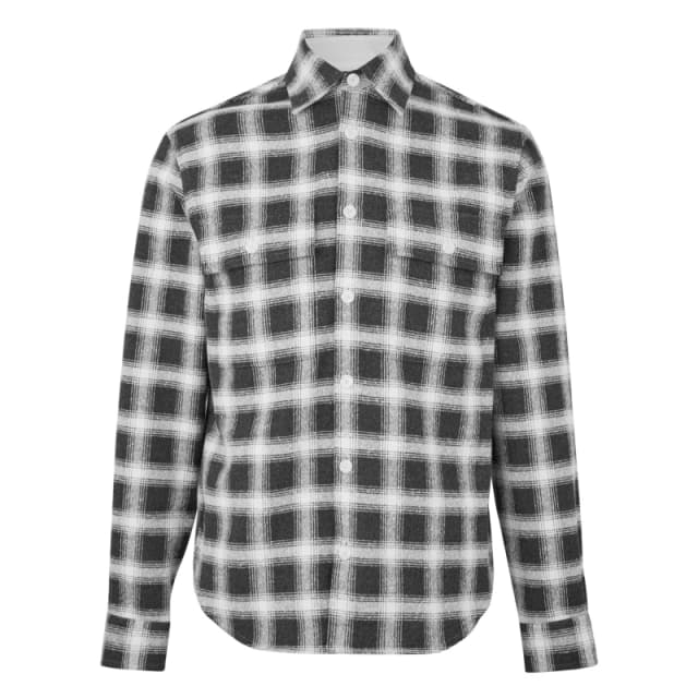 Boss Mens C Owen Flannel Check Long Sleeve Overshirt Open Grey 072 male Small