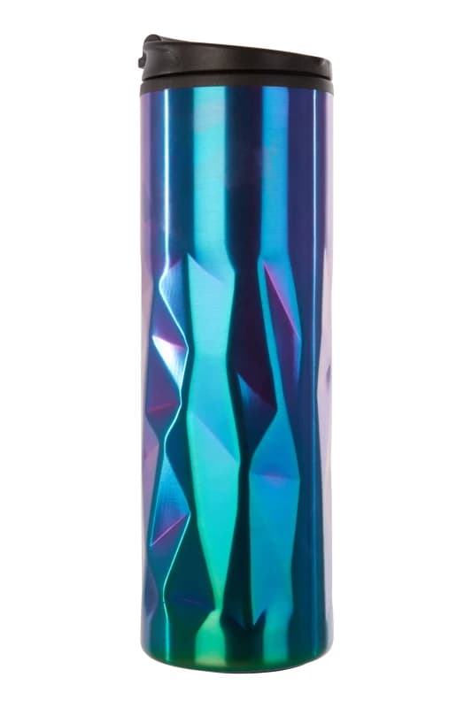 Premier Housewares Oil Slick Finish 450ml Insulated Stainless Steel Travel Mug, Travel Mug with Lid, Thermos Style Travel Mug Green