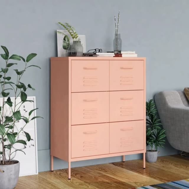 VIDAXL Drawer Cabinet Pink 80x35x101.5cm Steel Vidaxl 8720286564608