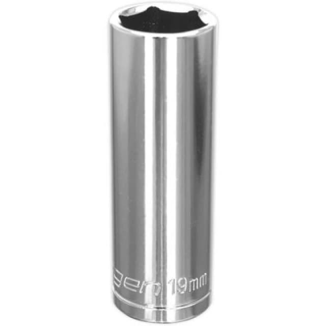 Loops 19mm Chrome Plated Deep Drive Socket - 1/2" Square Drive High Grade Carbon Steel Metallics