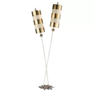 2 Bulb Twin Floor Lamp Star Shaped Base Gold Taupe Striped Shades LED E27 60W
