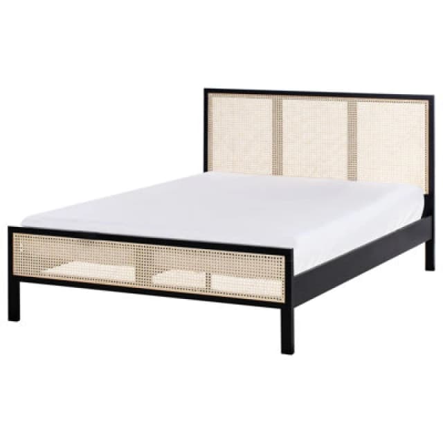 Beliani Bed Pine Wood Salernas 140 X 200 Cm (Eu Double) Black