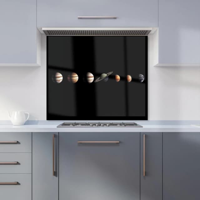 Warren Reed - Designer The Solar System in Order Kitchen Splashback in Black Size: 600mm x 750mm Black Unisex 600mm x 750mm