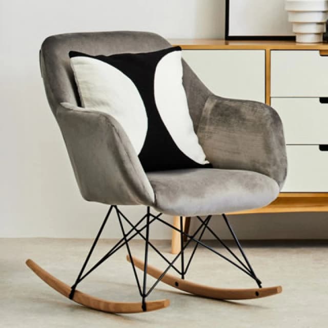 Orsina Small Grey Velvet Rocking Chair, Versatile Velvet Desk Chair, Backrest Velvet Armchair, Accent Armchair