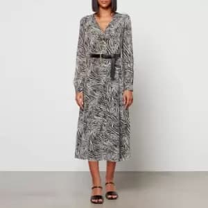 Michael Kors Womens Zebra Midi Button Down Dress - Bone - L