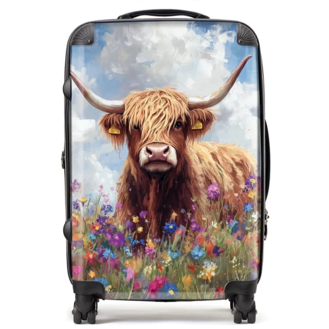 Warren Reed - Designer Highland Cow In A Summer Meadow Suitcase Size: Medium Multicolor Unisex Medium