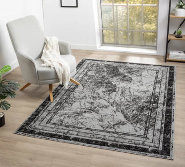 Obsidian Modern Low Pile Area Rug - Frame Abstract Design Grey 120Cm X 170Cm