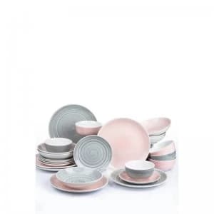 24 Piece Grey and Pink Spinwash Dinner Set