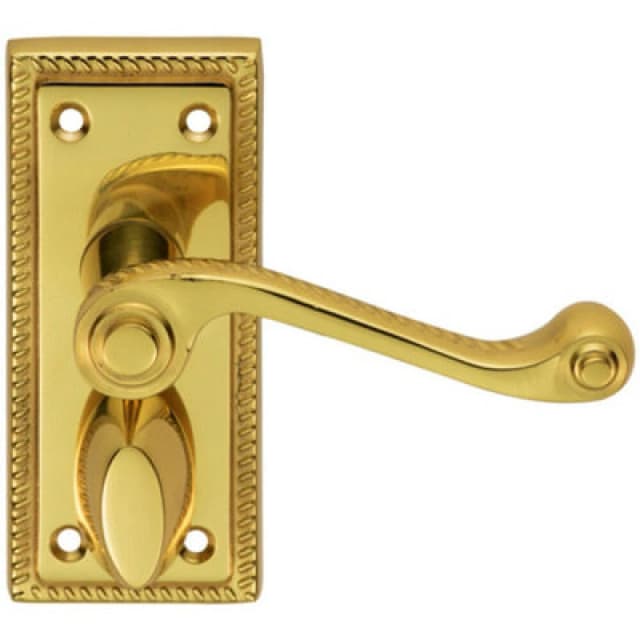 Loops PAIR Reeded Design Scroll Lever on Bathroom Backplate 112 x 48mm Polished Brass Metallics