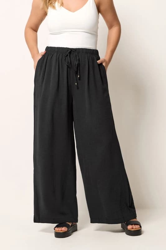Yours Twill Wide Leg Trousers Black