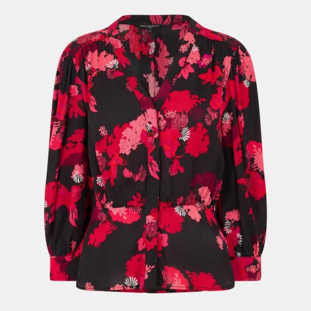 French Connection Womens Chiara Balloon Sleeve Long Sleeve Patterned Shirt Blackout Multi female 8 (XS)