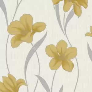 Grandeco Ochre Grey Vilamoura Glitter Textured Blown Vinyl Wallpaper