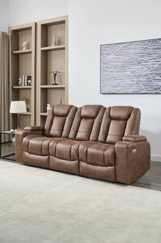 More4Homes Ashton Electric Recliner 3 Seater Sofa Technology Fabric With Built-In Plugs & USB-C Charging Brown