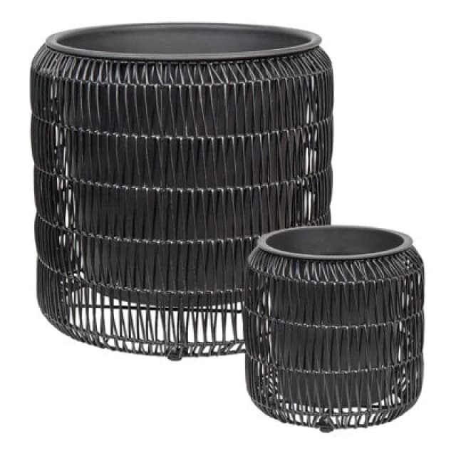 Beliani Set Of 2 Plant Pots Brodiea Pe Rattan 26/45cm Black