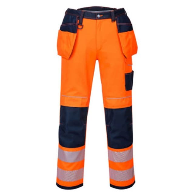 Portwest PW3 Hi Vis Holster Pocket Work Trousers T501ONR28 Colour: Orange / Navy