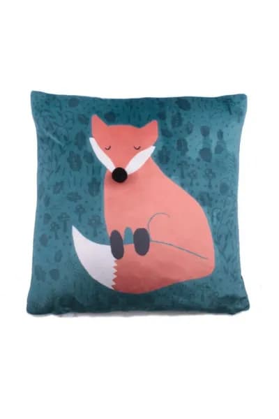 Fusion Snug Foraging Fox Cushion Teal (Green)