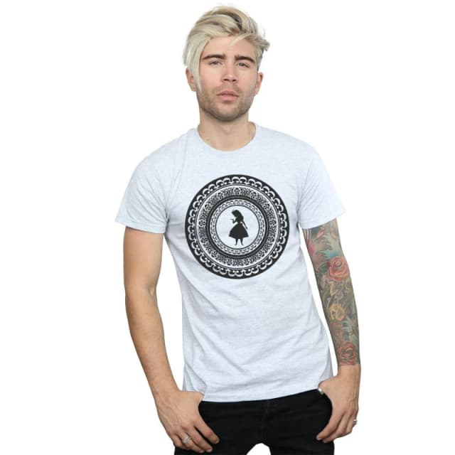Disney Men Alice In Wonderland Circle T-Shirt in Grey Size: Small Grey S Male 5057736321669