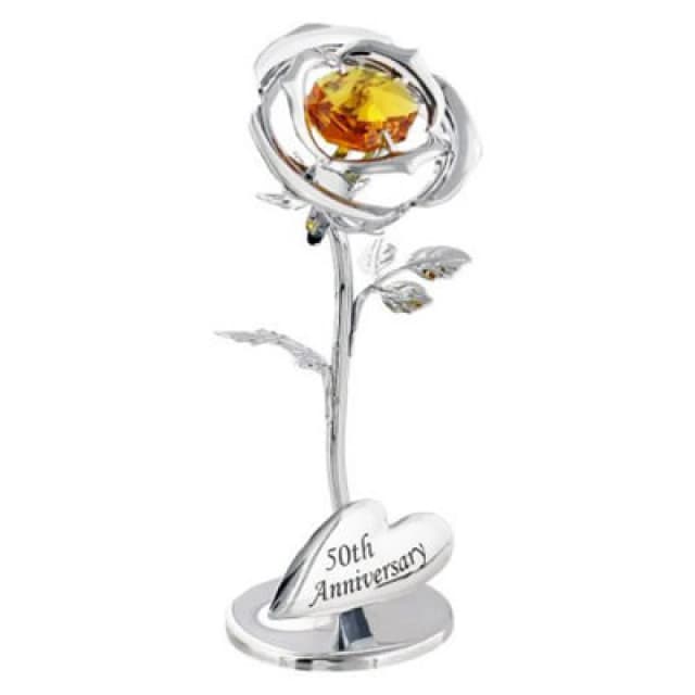 Happy Homewares Modern 50Th Anniversary Silver Plated Flower With Gold Swarovski Crystal Glass